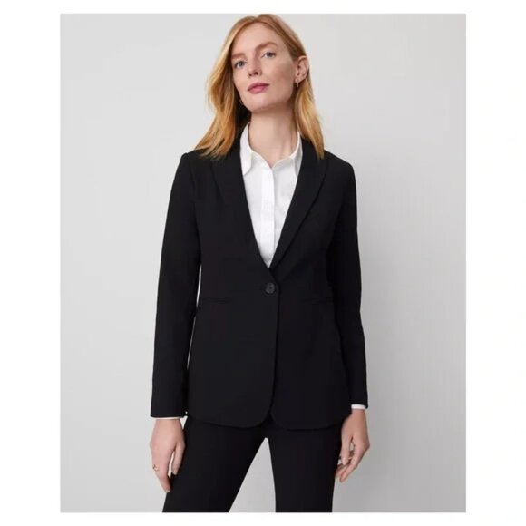 Ann Taylor Black Suiting Blazer, Single Button / Longer Fit - Picture 1 of 8